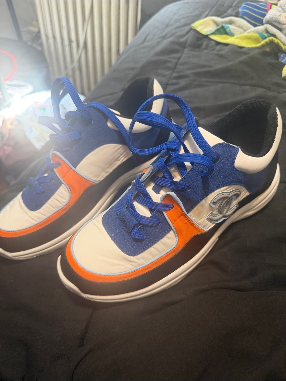 CHANEL Blue, Orange, White & Brown Kids Sneakers
